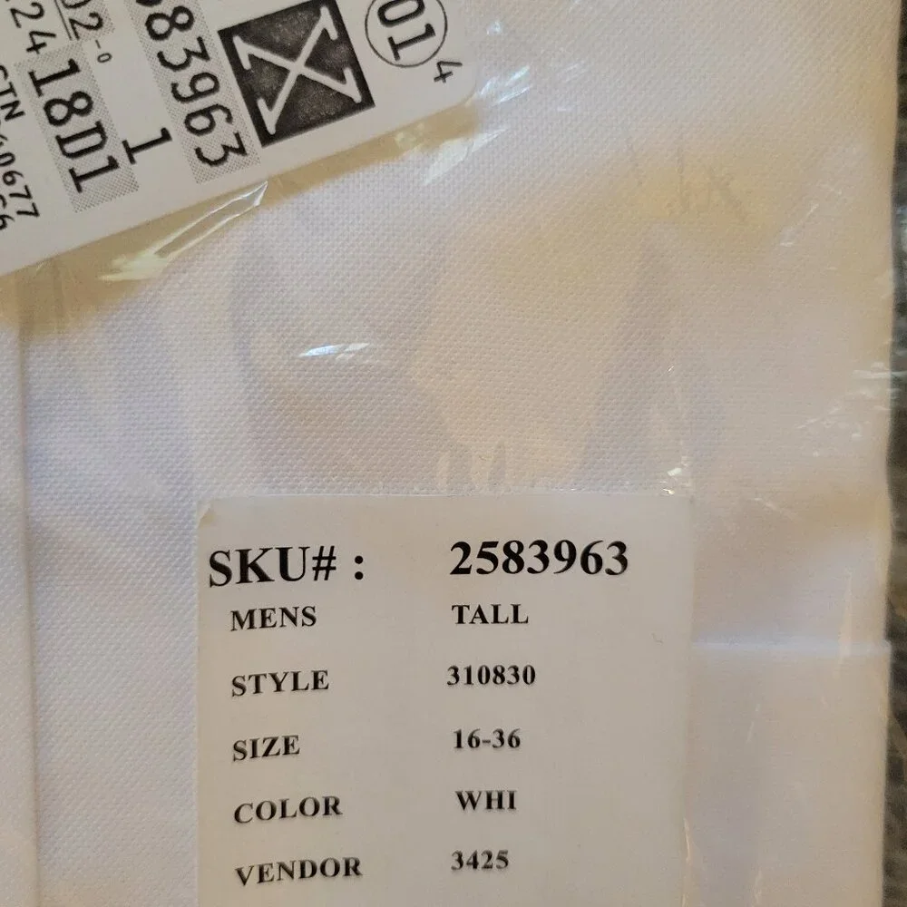 Lands' End Mens Button Down Shirt 16-36 Tall Solid White No Iron Pinpoint Oxford - Picture 3 of 4